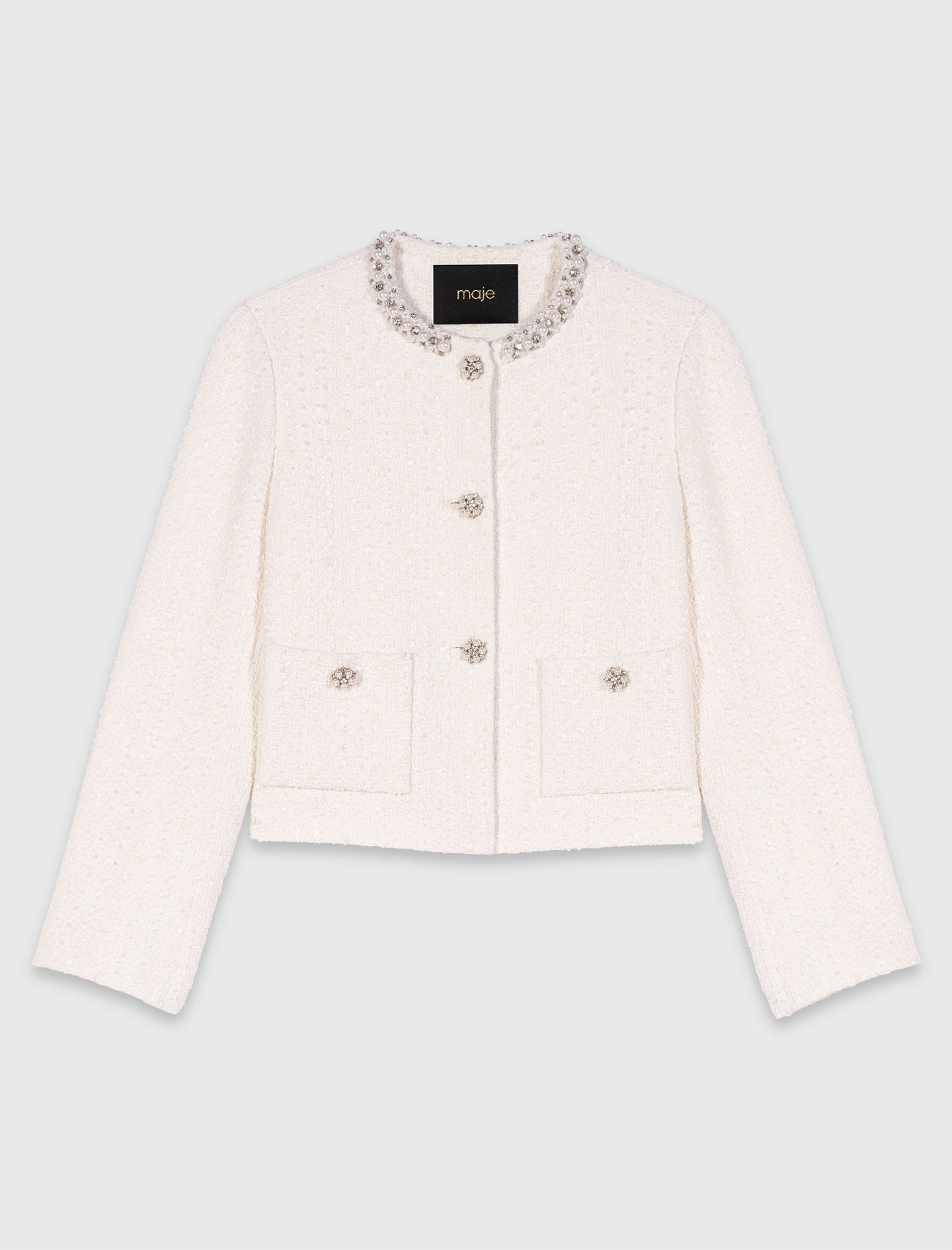 Pearl-Trimmed Tweed Jacket ECRU
