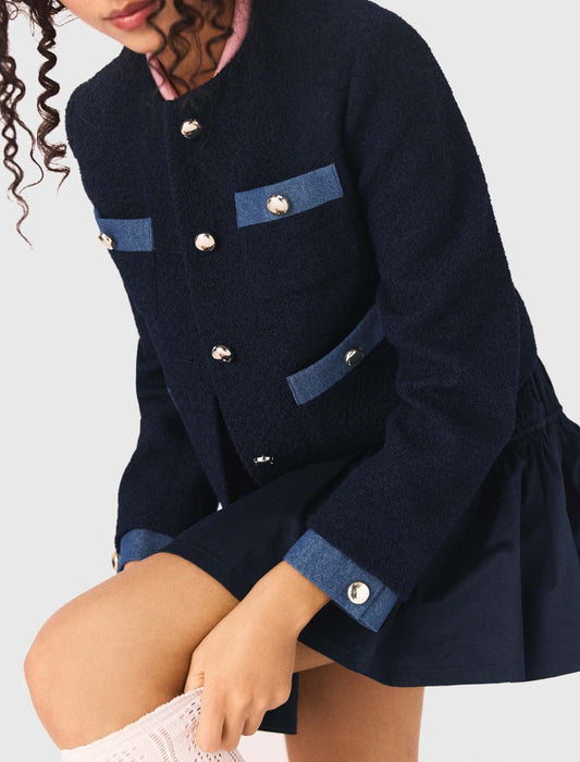 Tweed Jacket With Denim Trim NAVY