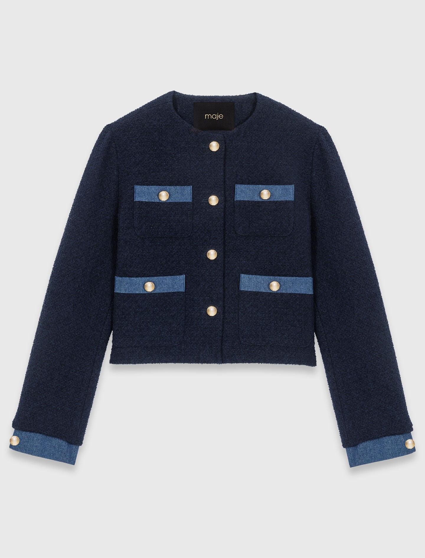 Tweed Jacket With Denim Trim NAVY