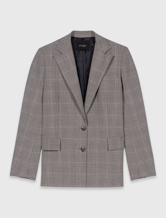 Checked Suit Jacket Grey