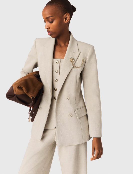 Suit Jacket With Brooch BEIGE