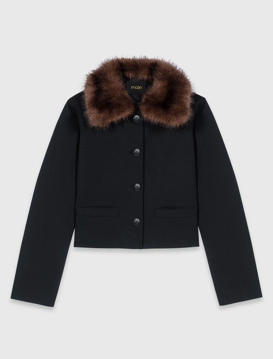 Short Jacket With Removable Collar Black