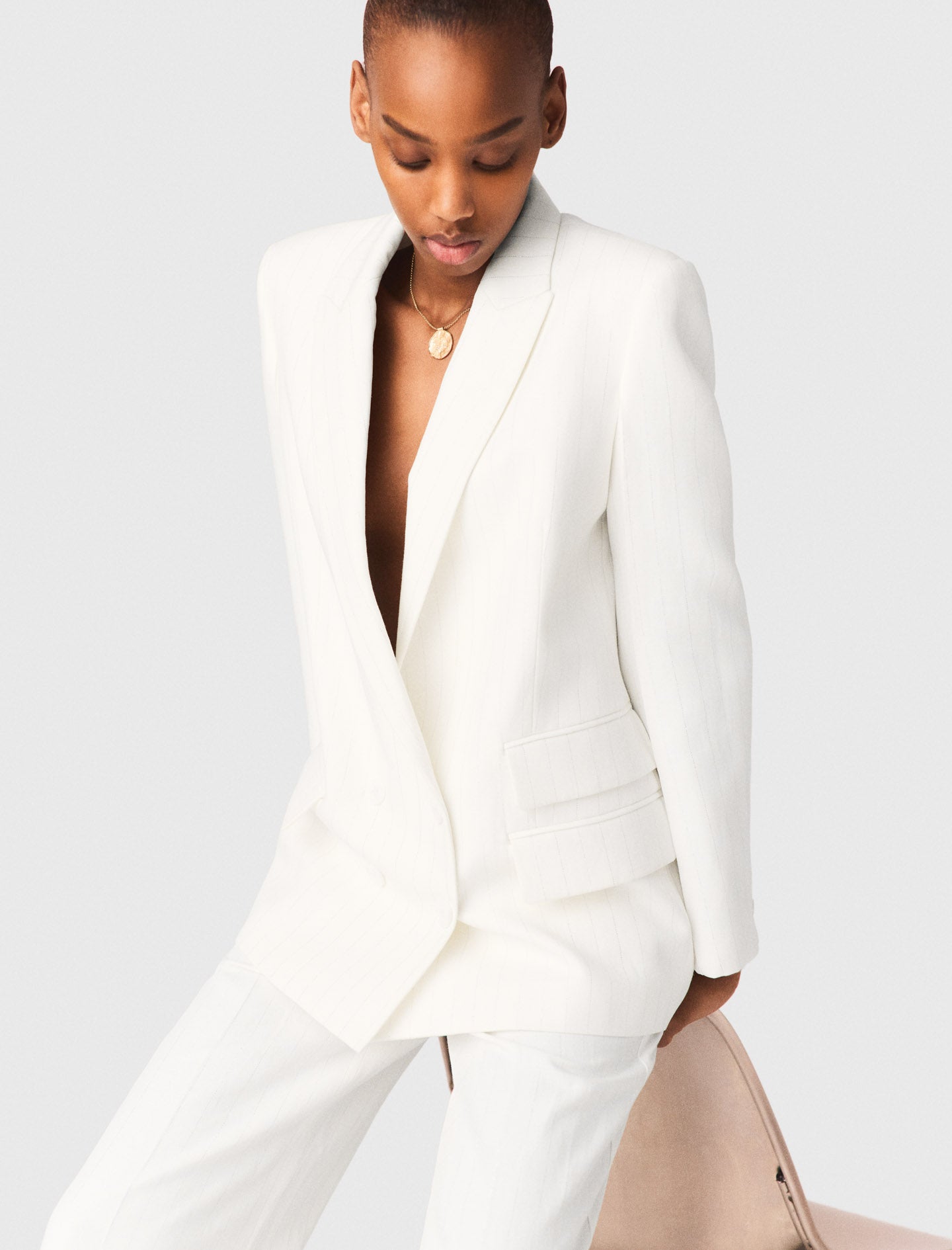 Double-Breasted Suit Jacket WHITE