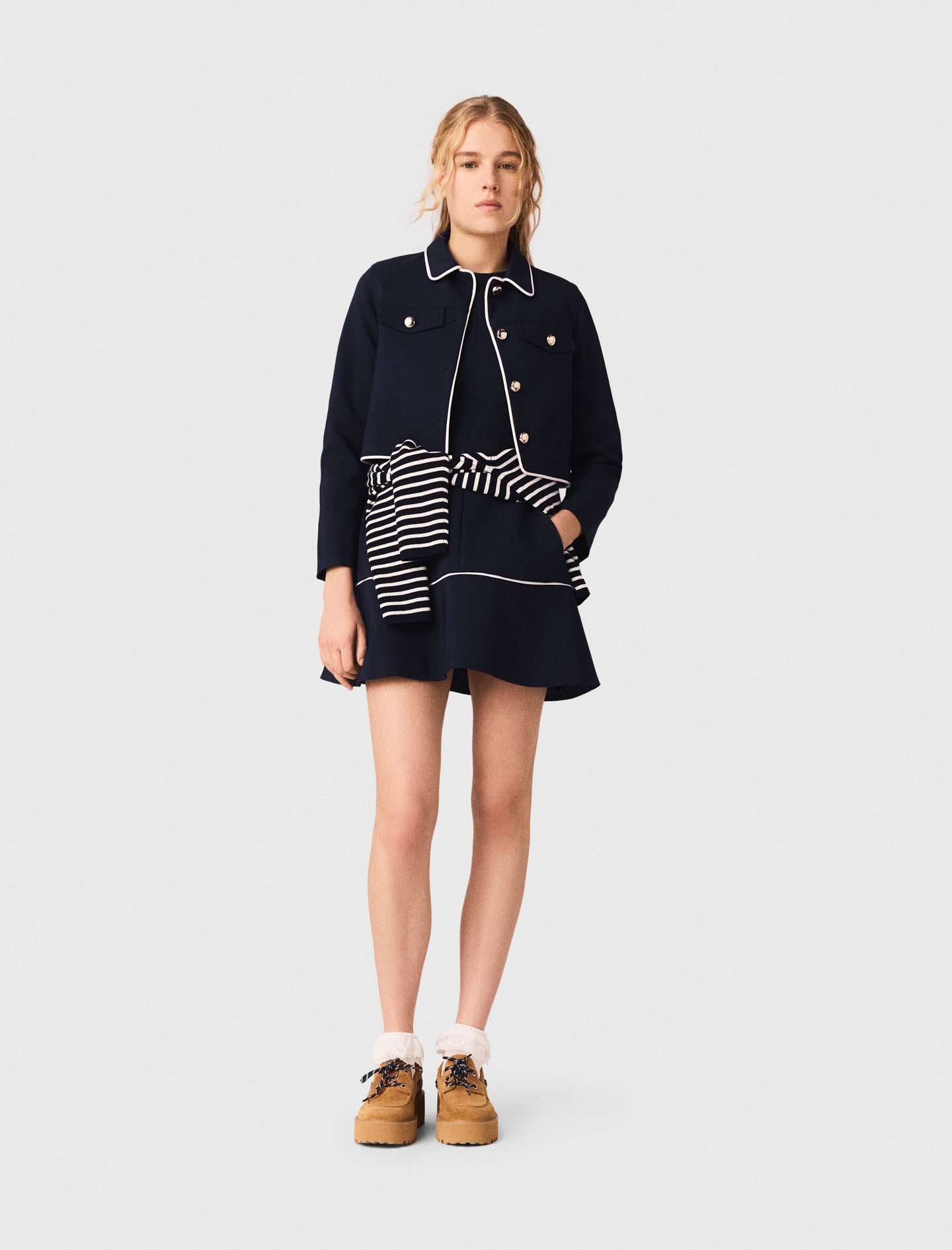 Contrast-Trim Short Jacket Navy