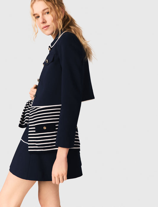 Contrast-Trim Short Jacket Navy