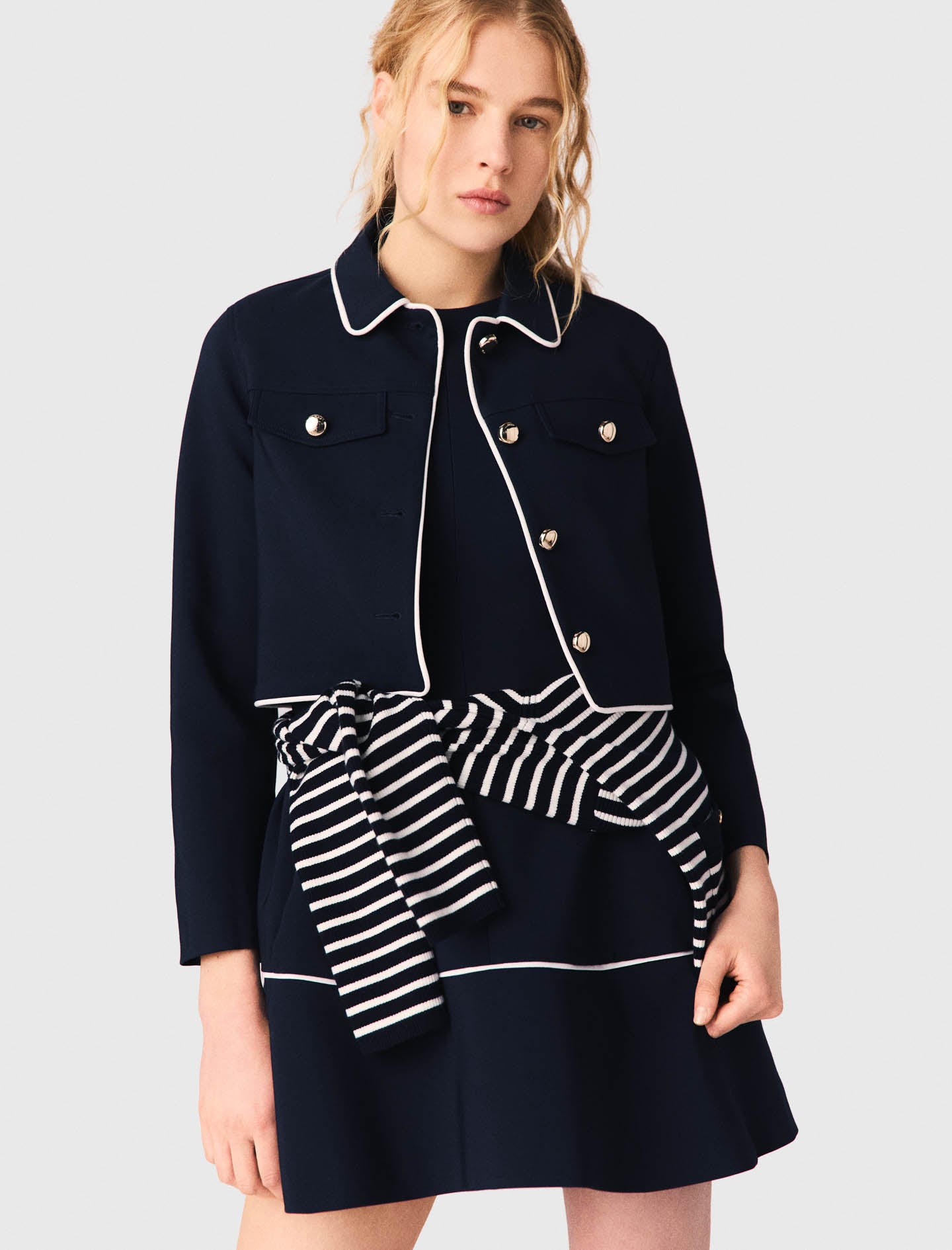 Contrast-Trim Short Jacket Navy