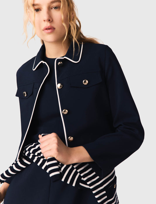 Contrast-Trim Short Jacket Navy
