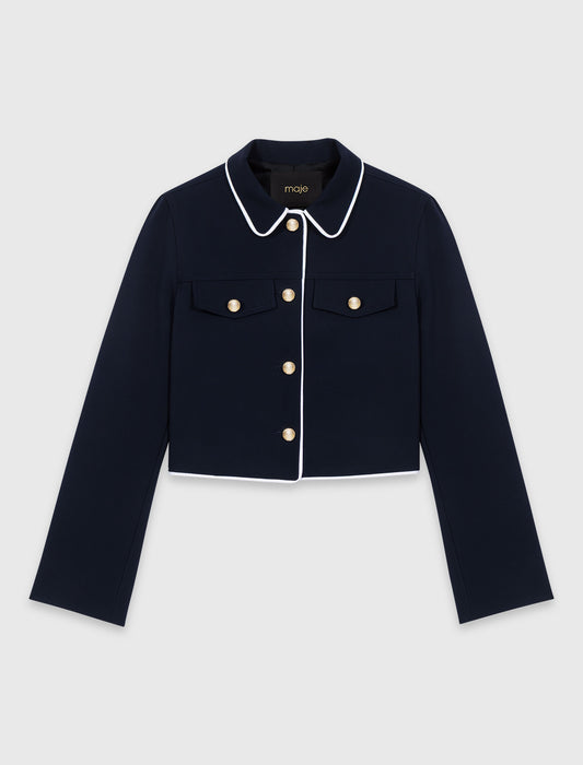 Contrast-Trim Short Jacket Navy
