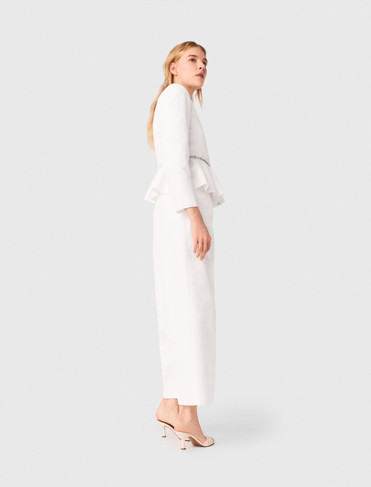 Cropped Jacket With Jewelled Belt White