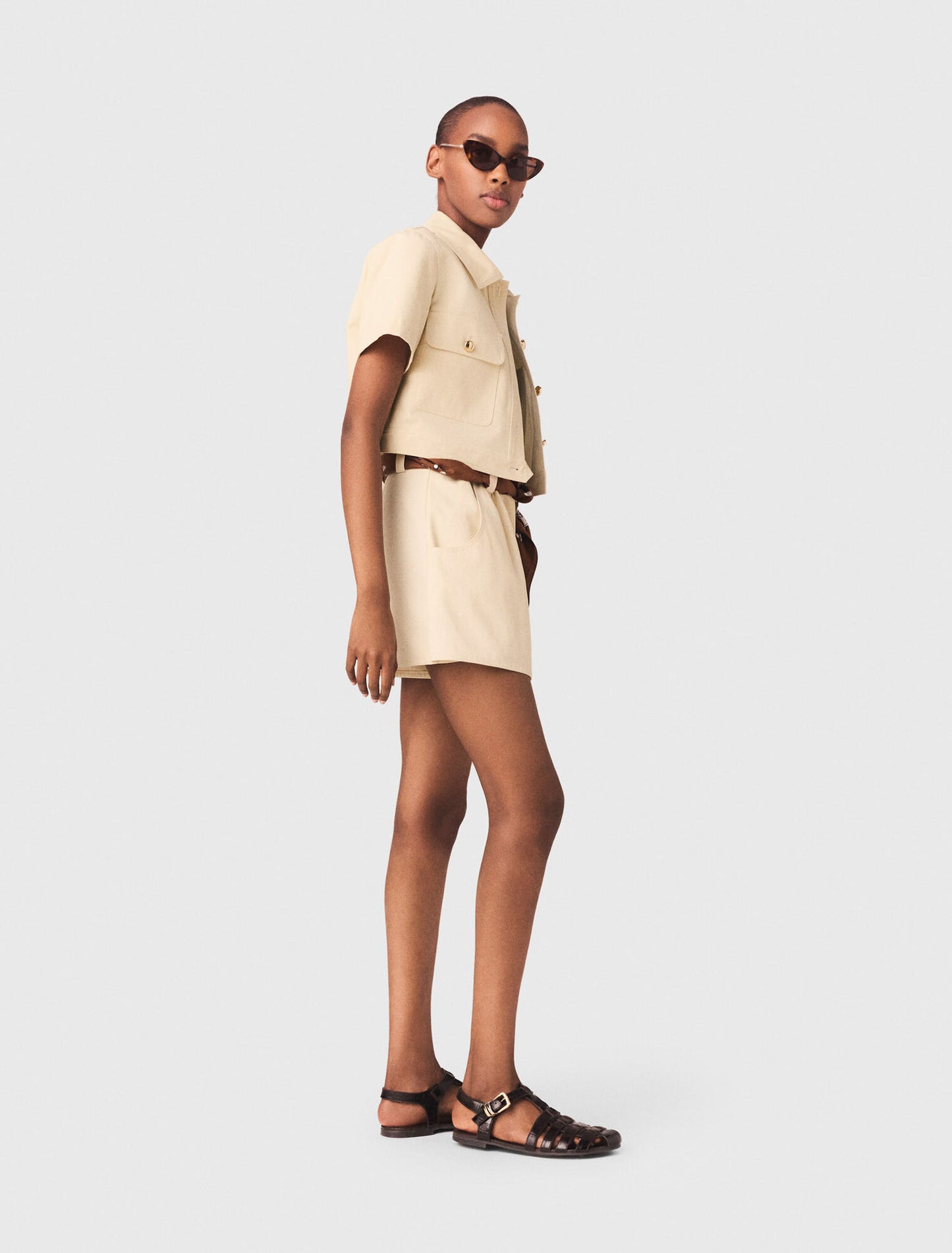 Short-Sleeved Cropped Jacket Ecru