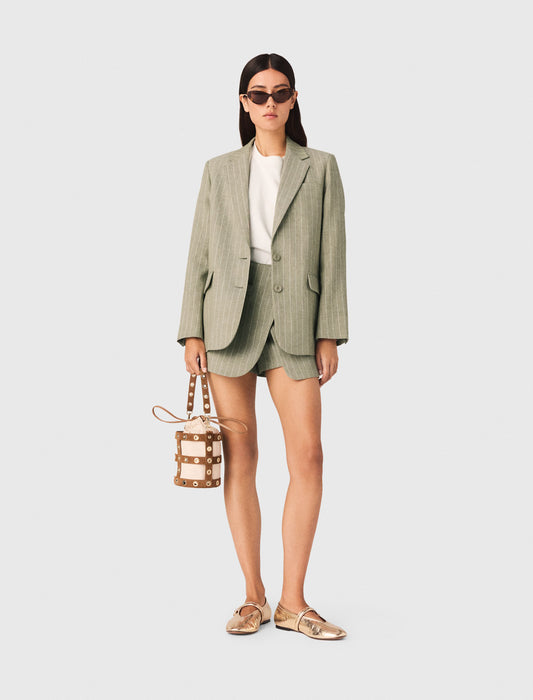 Linen Blend Suit Jacket Khaki