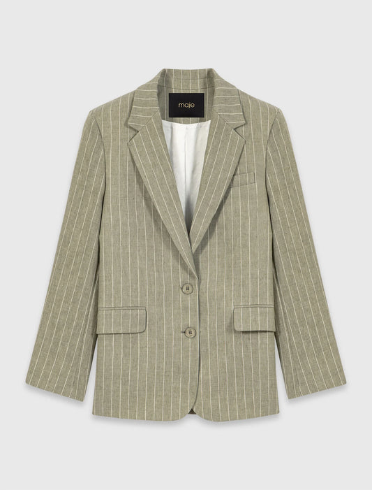 Linen Blend Suit Jacket Khaki