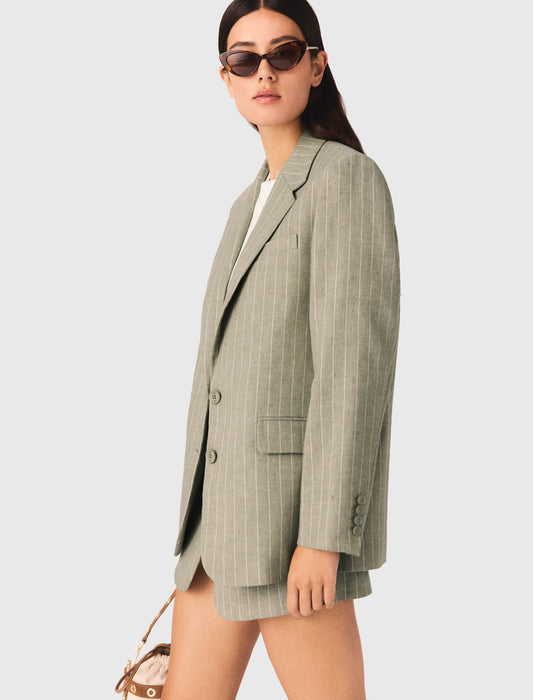 Linen Blend Suit Jacket Khaki