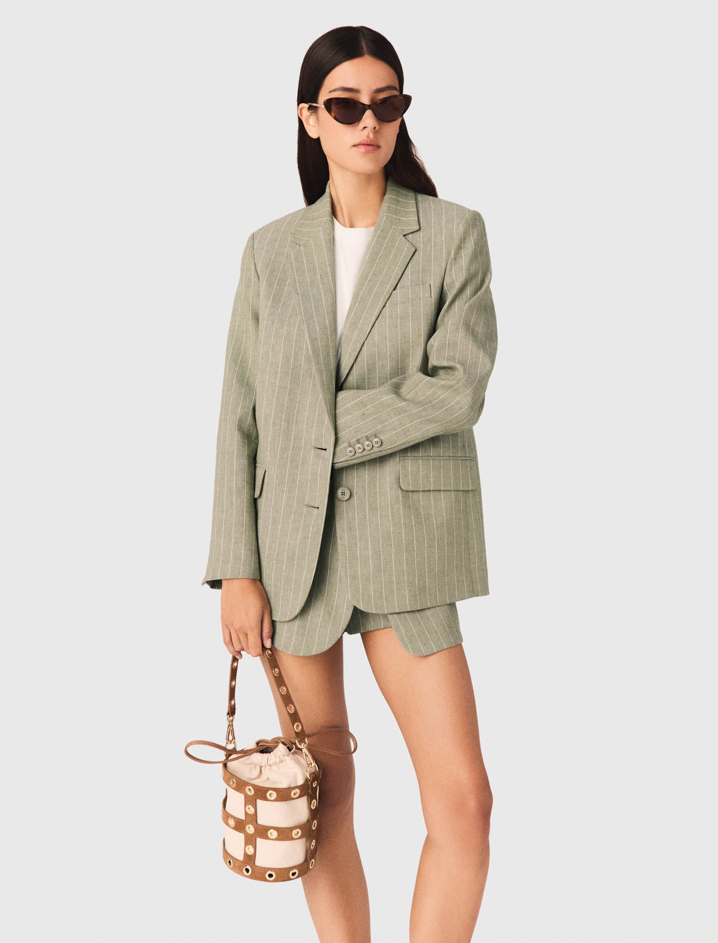 Linen Blend Suit Jacket Khaki