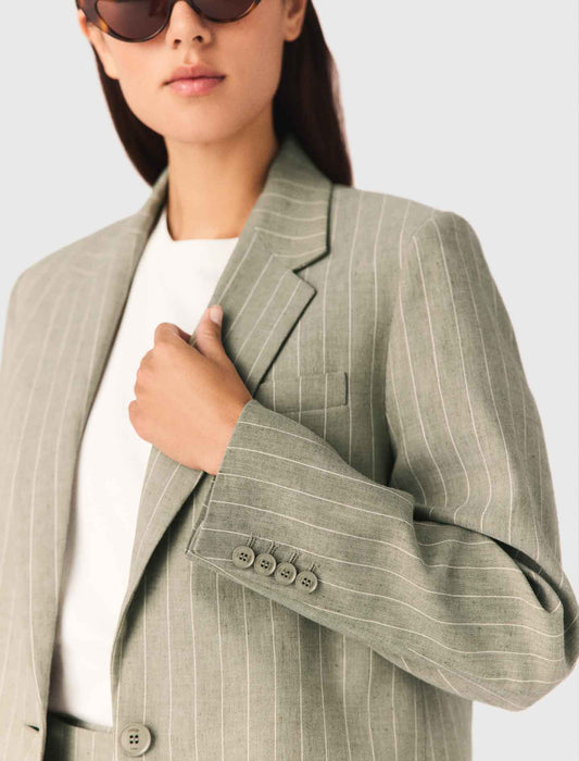 Linen Blend Suit Jacket Khaki