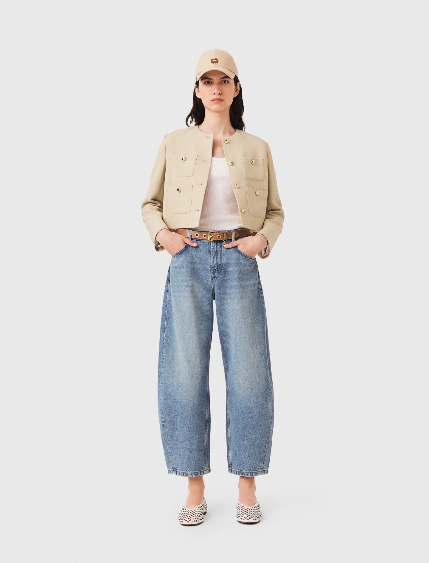Short linen blend jacket Beige