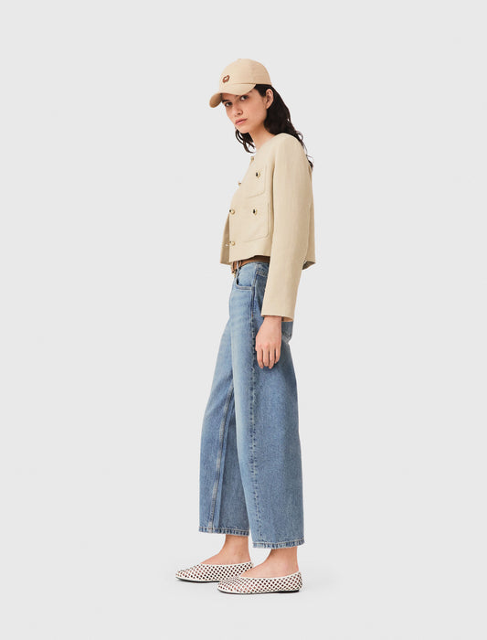 Short linen blend jacket Beige