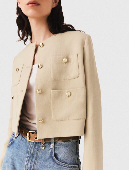 Short linen blend jacket Beige