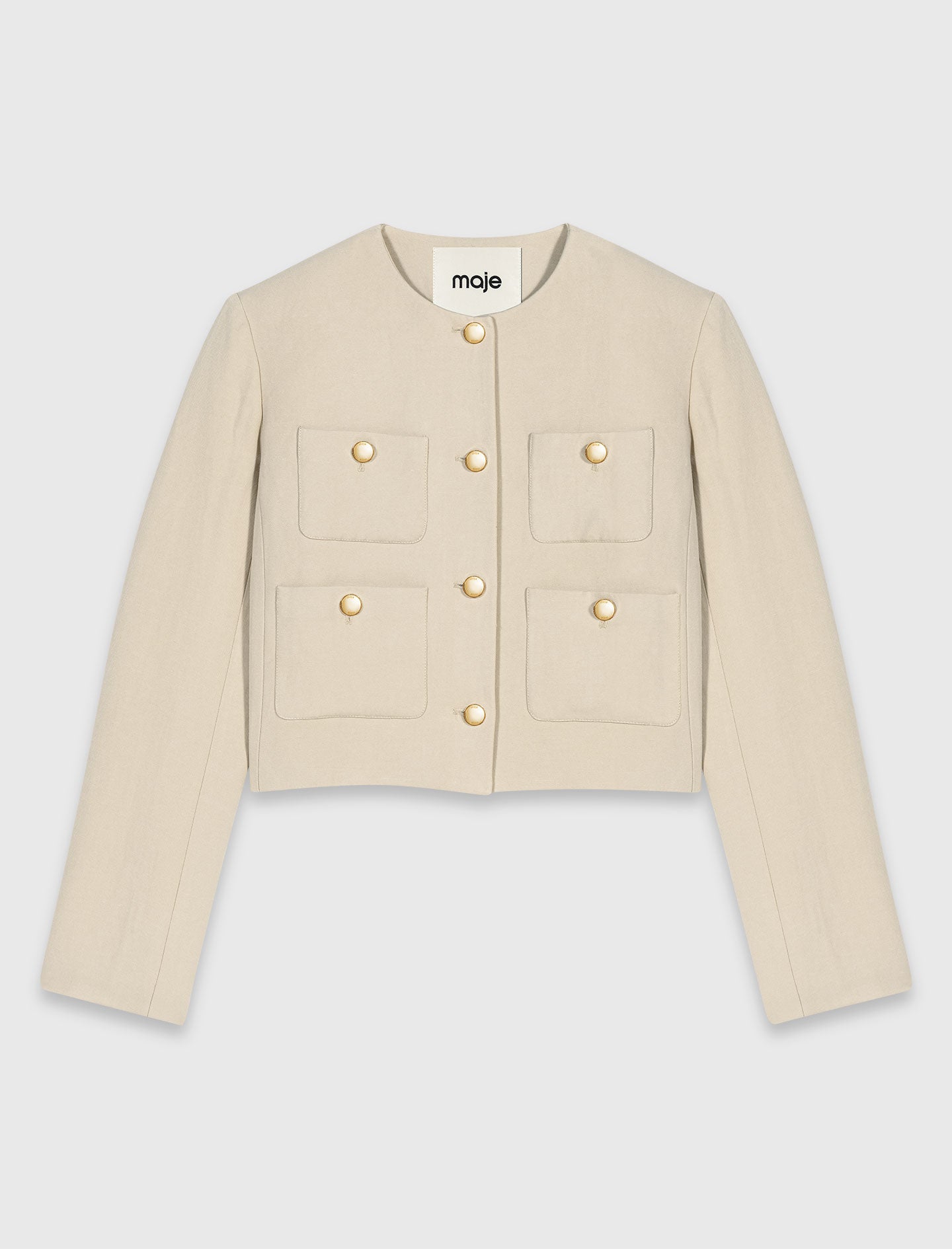 Short linen blend jacket Beige