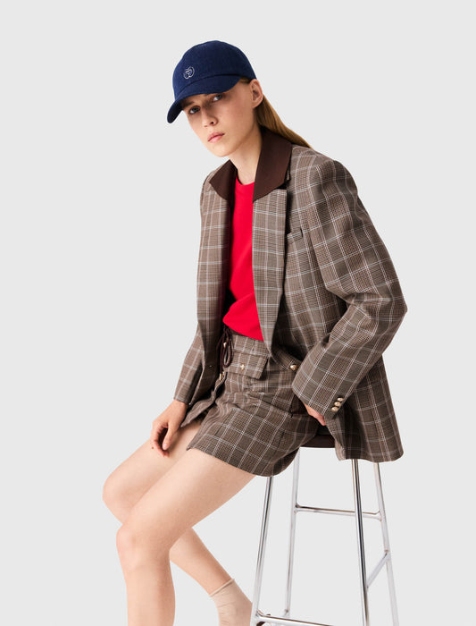 Check jacket with removable collar Brown