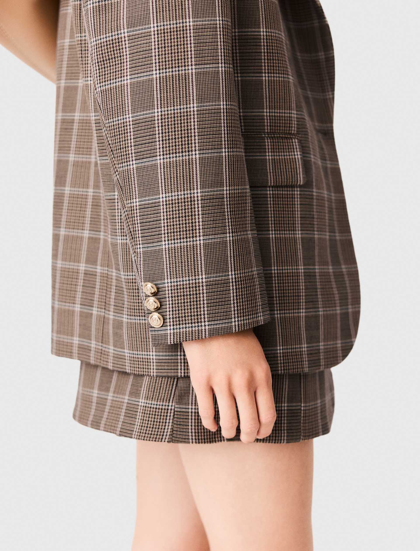 Check jacket with removable collar Brown