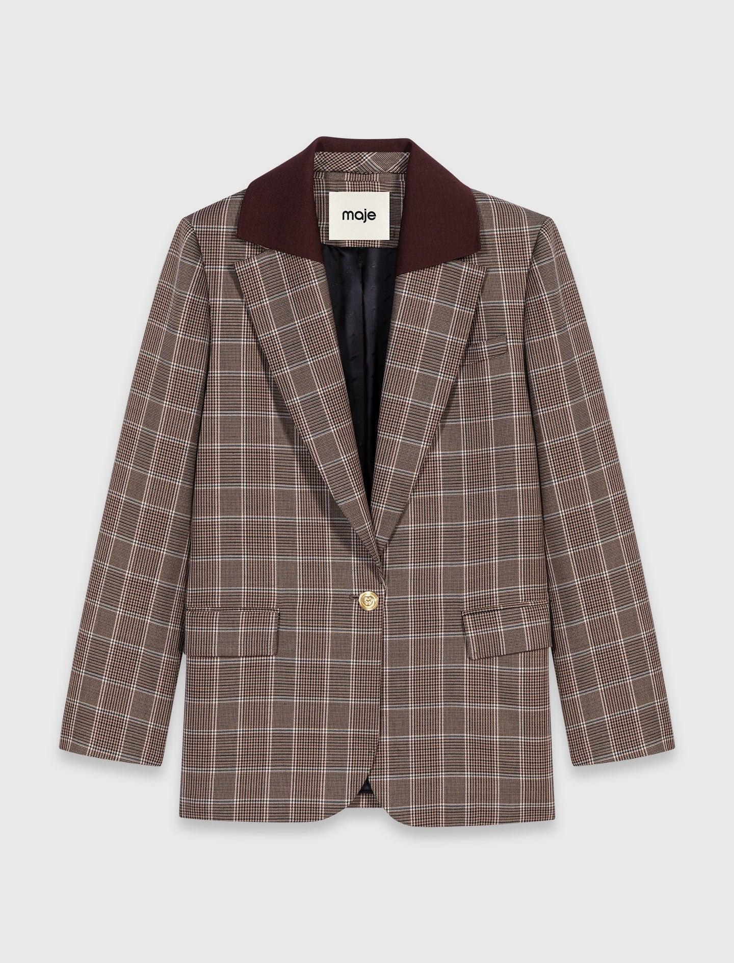 Check jacket with removable collar Brown