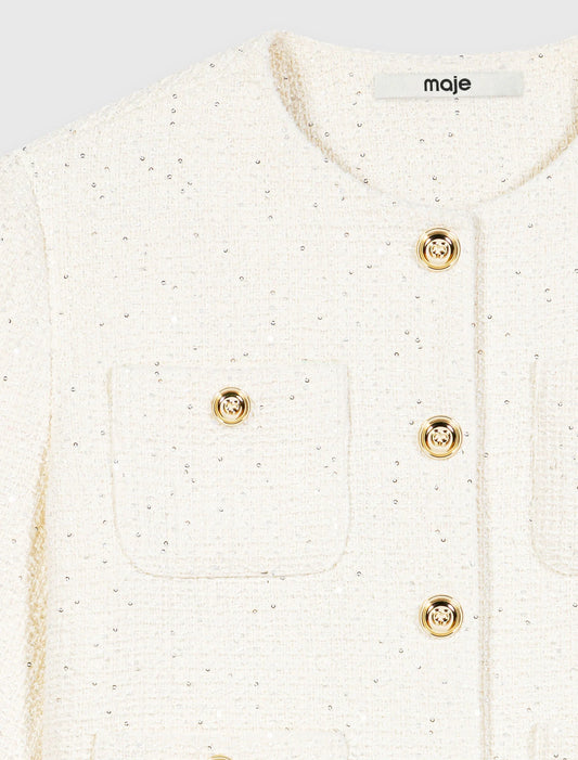 Short-sleeved tweed jacket Ecru