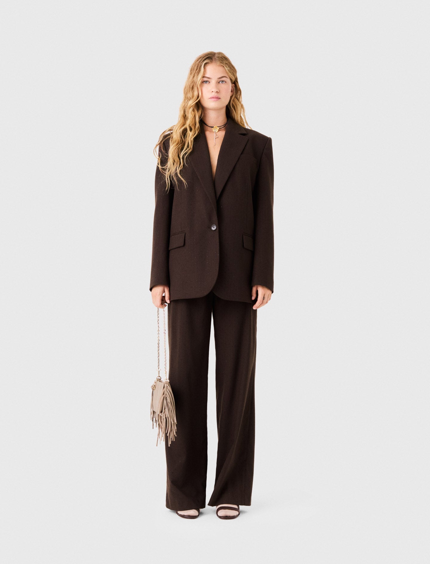 Rhinestone Suit Jacket Brown