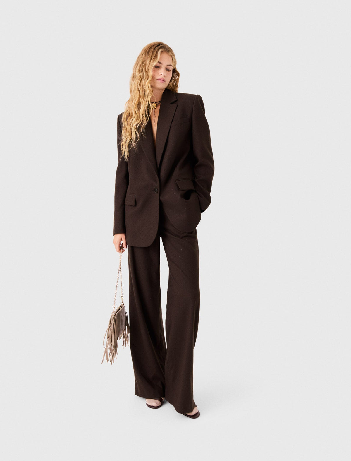 Rhinestone Suit Jacket Brown