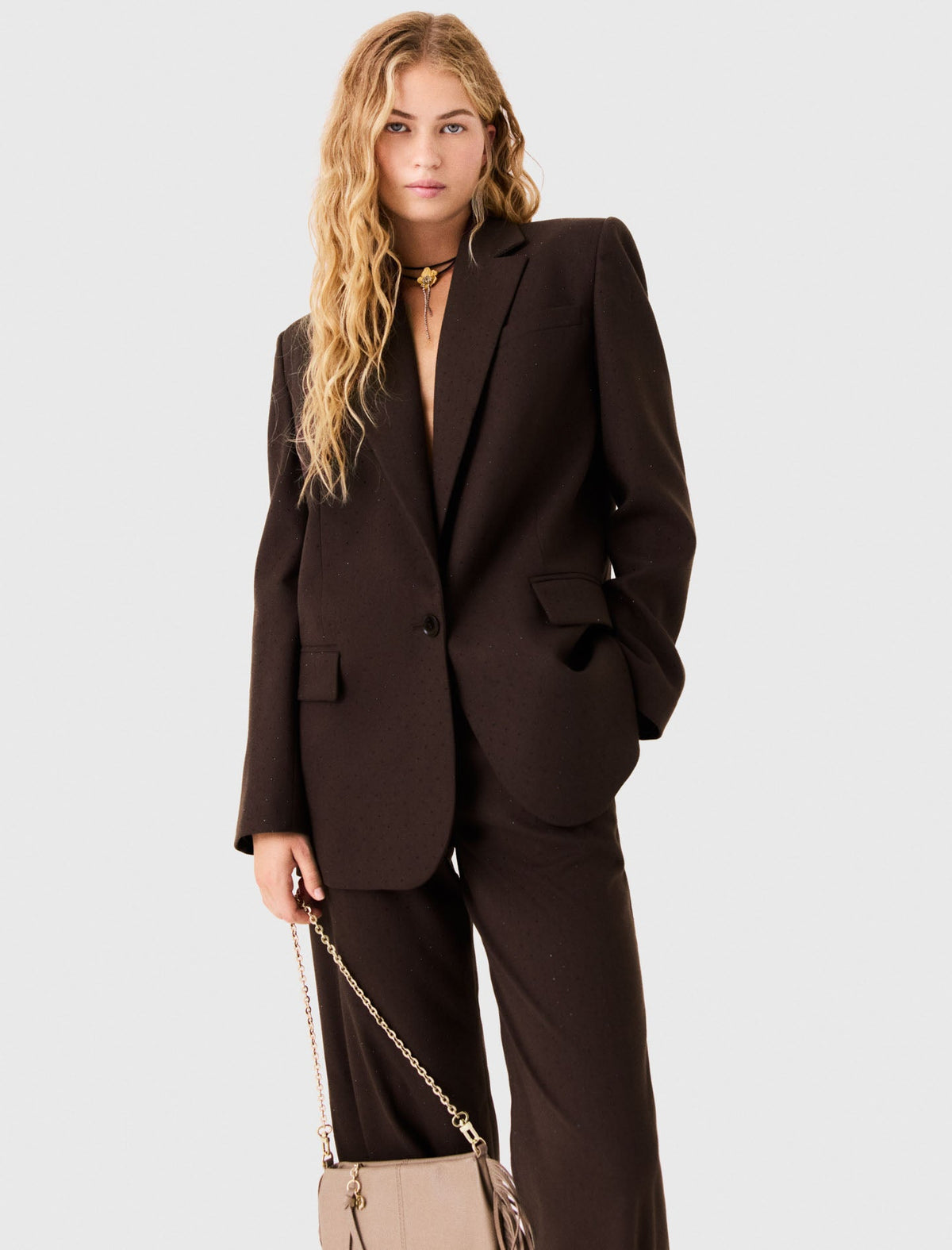 Rhinestone Suit Jacket Brown