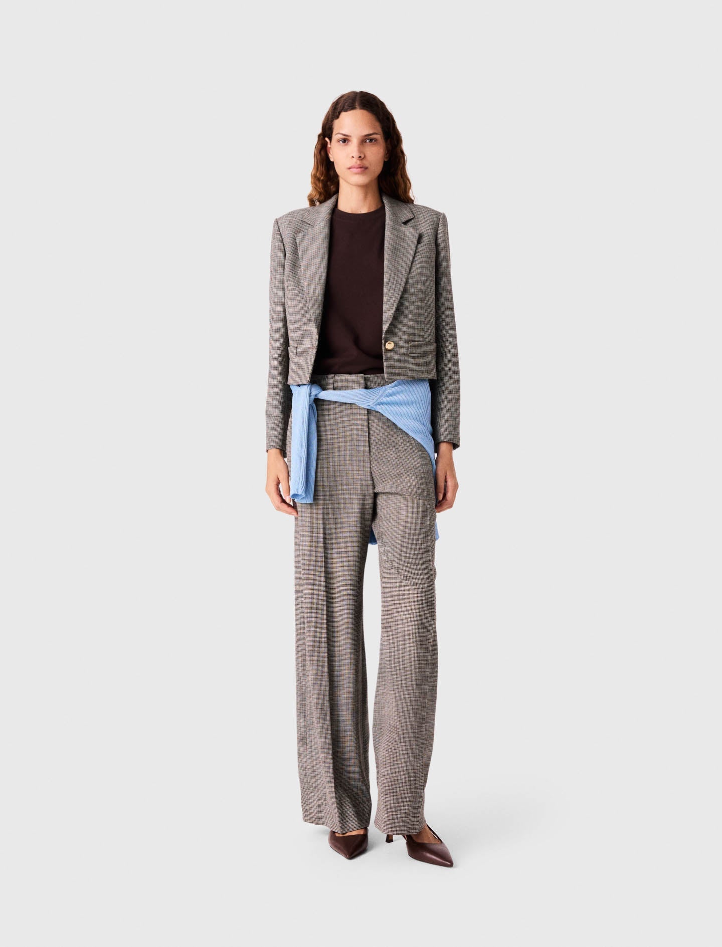 Short Checked Suit Jacket Brown