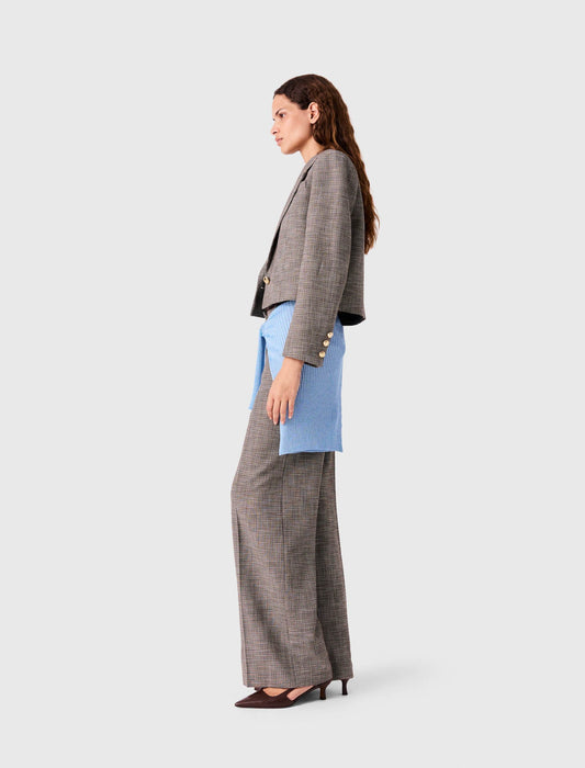 Short Checked Suit Jacket Brown