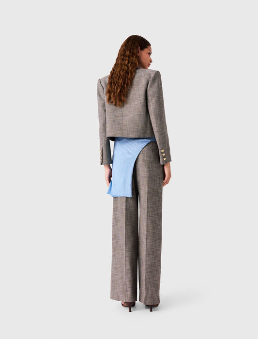 Short Checked Suit Jacket Brown