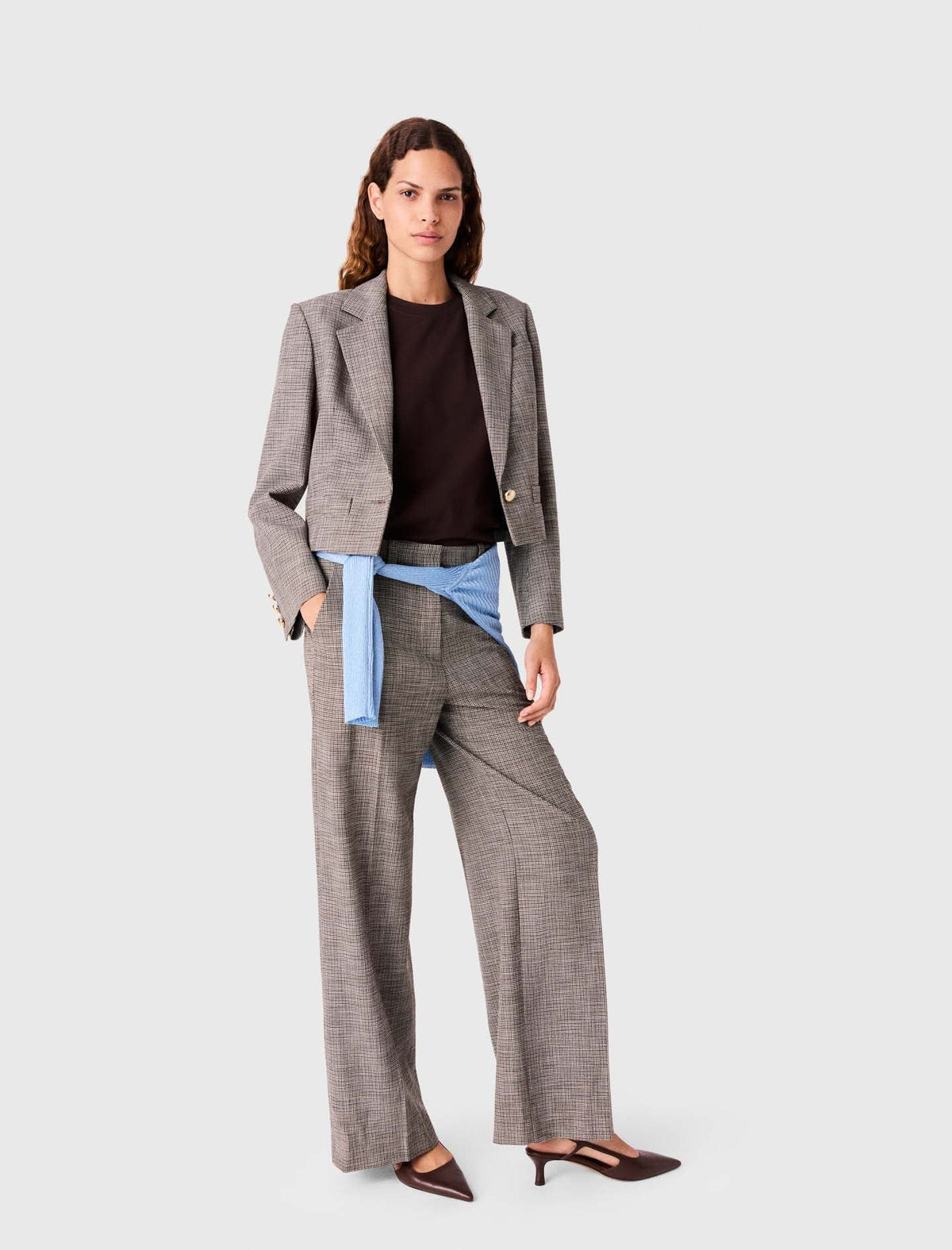 Short Checked Suit Jacket Brown