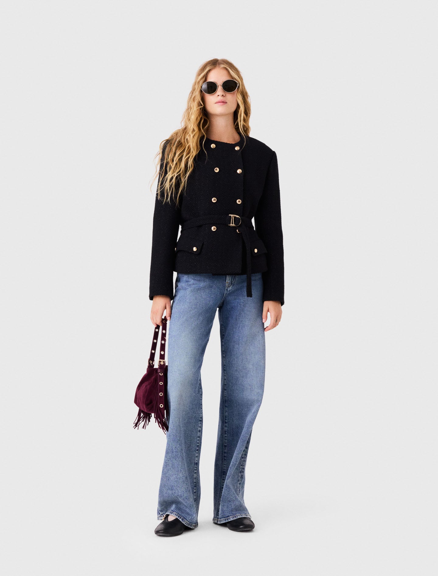 Mid-length double-breasted jacket Black