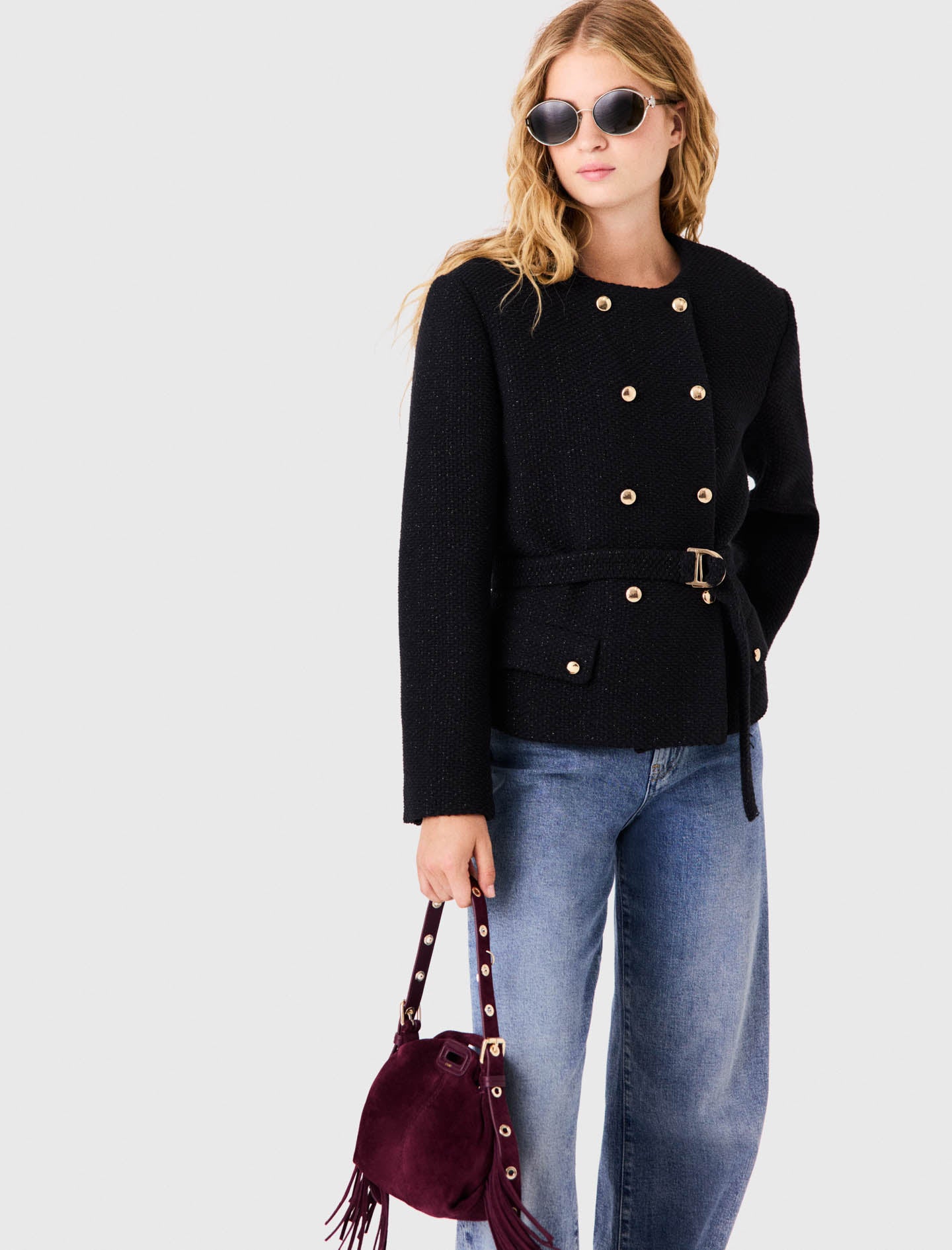 Mid-length double-breasted jacket Black
