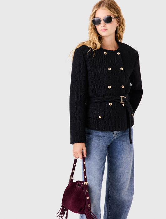 Mid-length double-breasted jacket Black