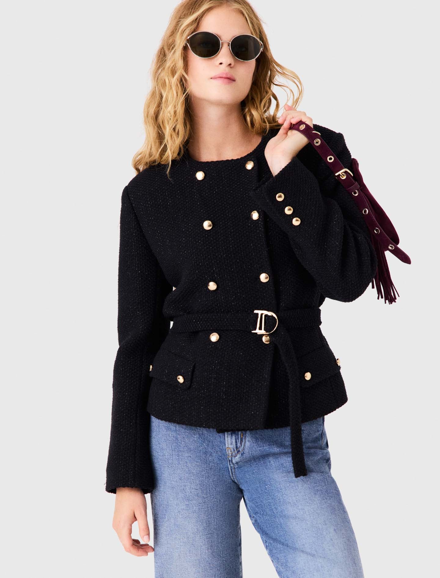 Mid-length double-breasted jacket Black