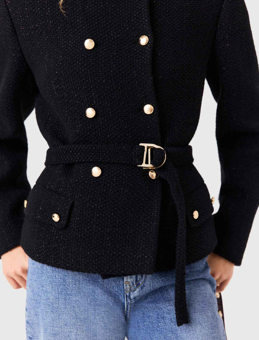 Mid-length double-breasted jacket Black