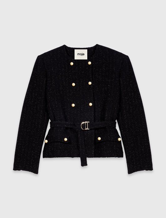 Mid-length double-breasted jacket Black