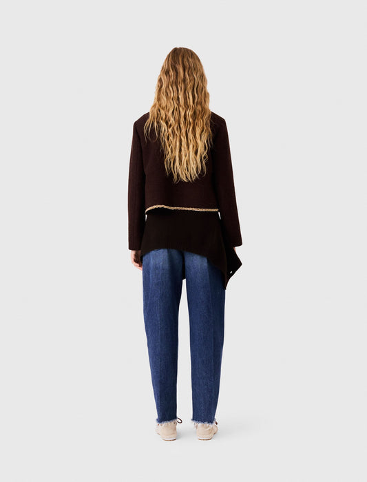 Tweed Jacket With Chain Trim Dark Brown