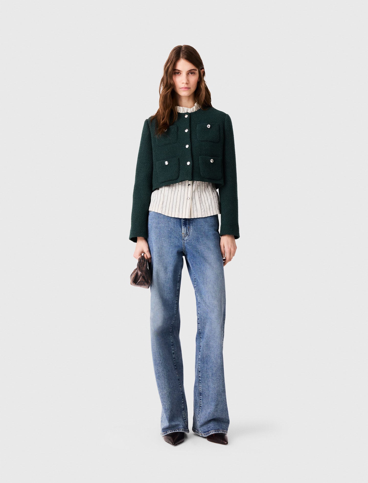 Tweed jacket with fringe trim Bottle Green