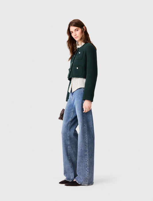 Tweed jacket with fringe trim Bottle Green