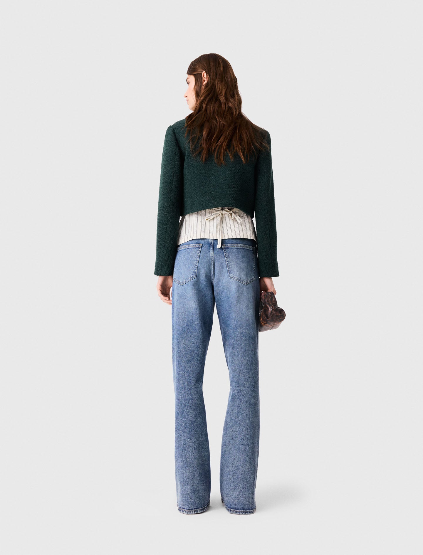 Tweed jacket with fringe trim Bottle Green