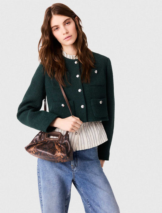 Tweed jacket with fringe trim Bottle Green