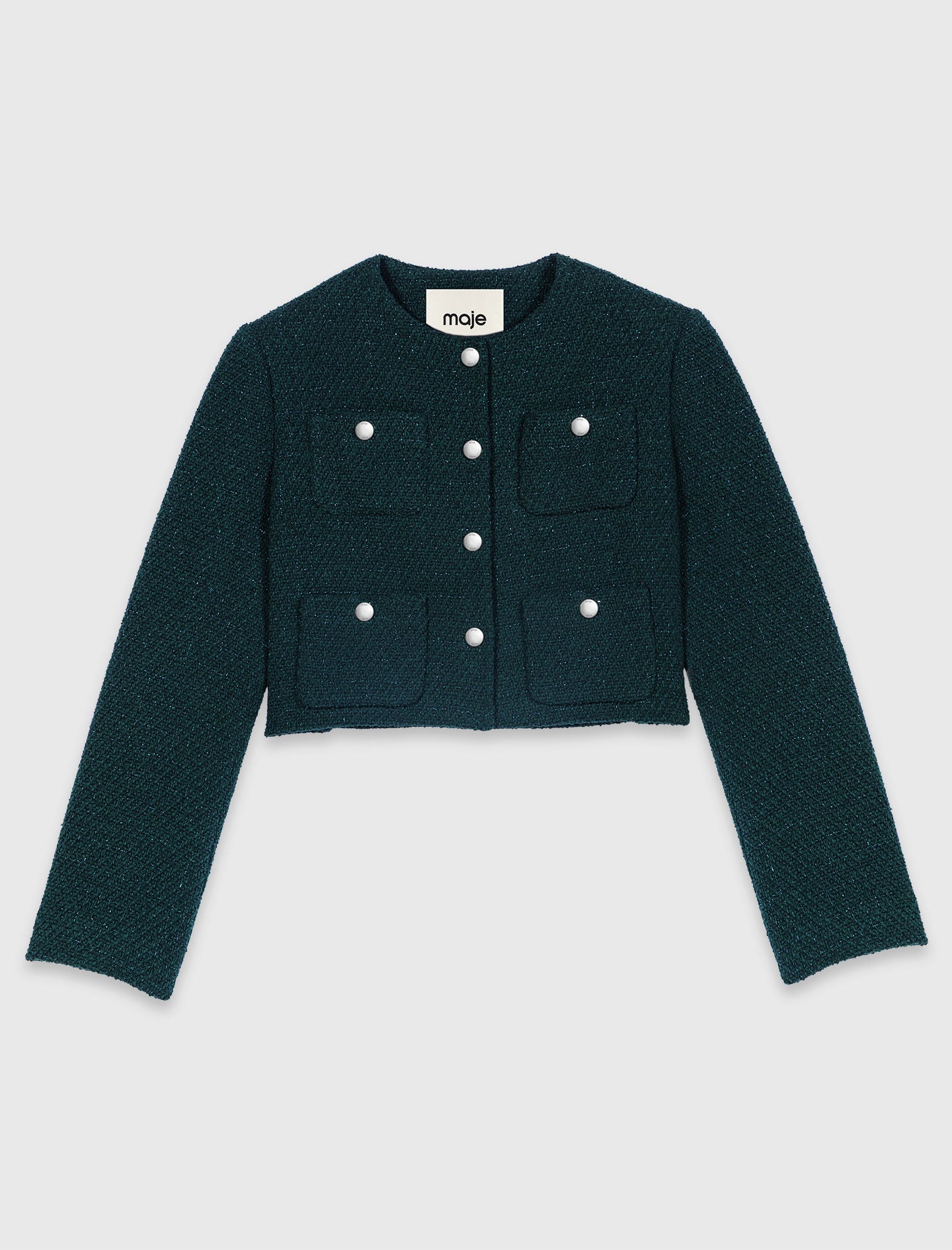 Tweed jacket with fringe trim Bottle Green