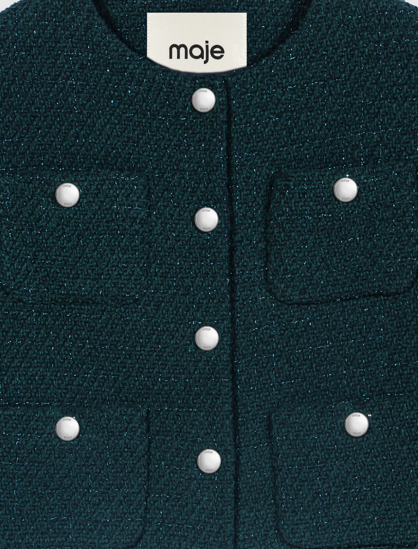 Tweed jacket with fringe trim Bottle Green