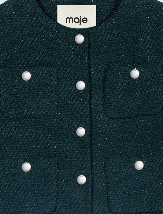 Tweed jacket with fringe trim Bottle Green