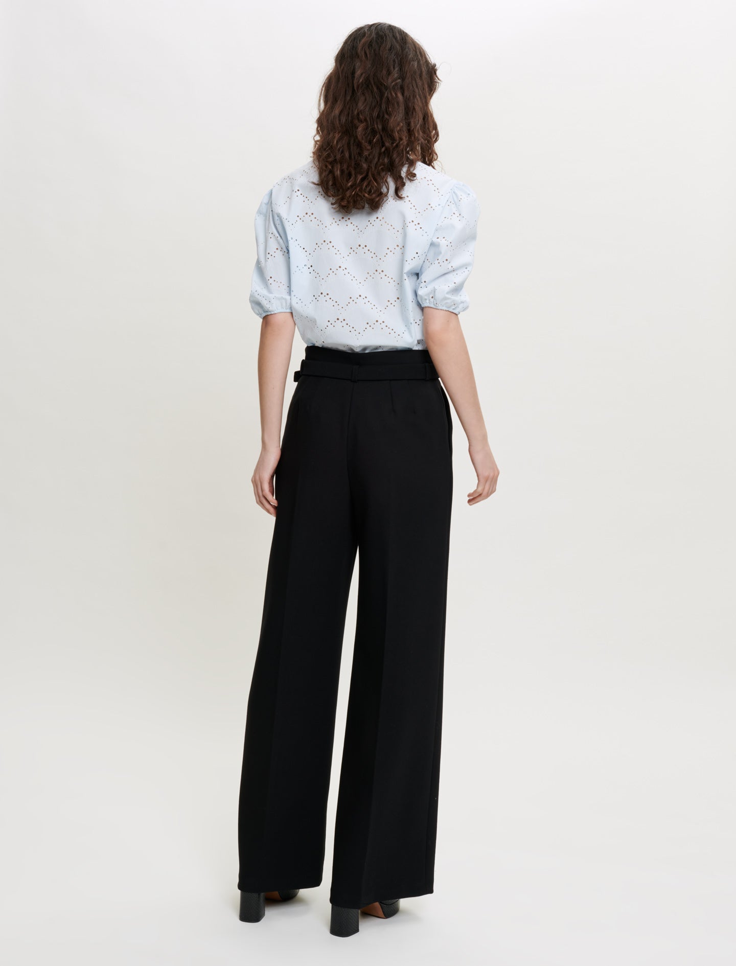 Black WIDE BELTED TROUSERS