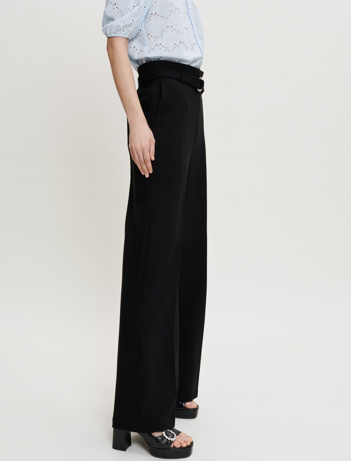 Black WIDE BELTED TROUSERS